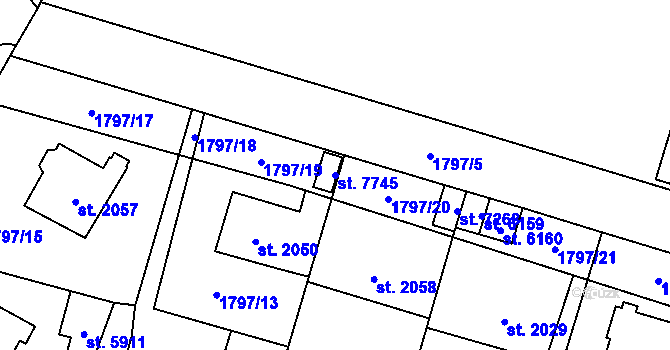 Parcela st. 7745 v KÚ Cheb, Katastrální mapa
