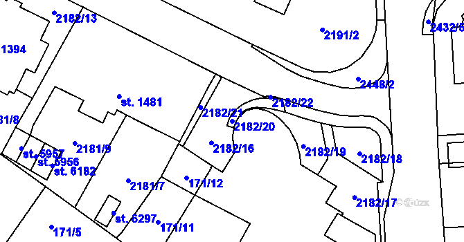 Parcela st. 2182/20 v KÚ Cheb, Katastrální mapa