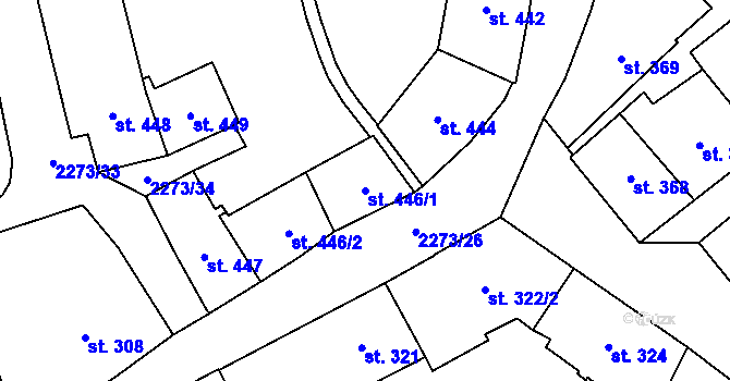 Parcela st. 446/1 v KÚ Cheb, Katastrální mapa