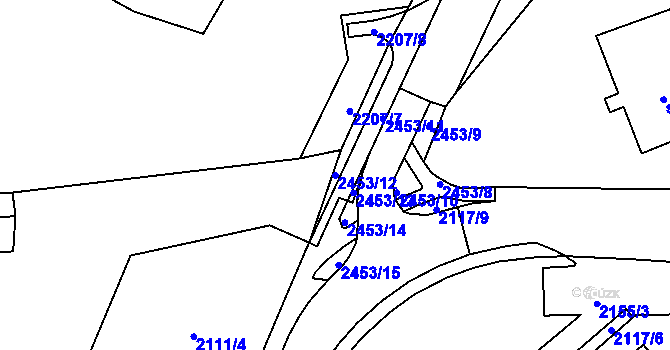 Parcela st. 2453/12 v KÚ Cheb, Katastrální mapa