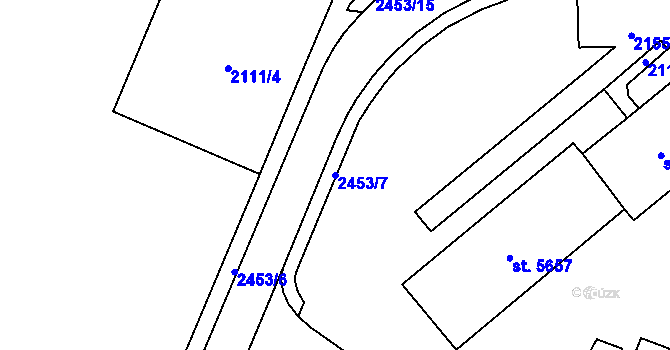 Parcela st. 2453/7 v KÚ Cheb, Katastrální mapa
