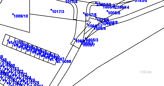 Parcela st. 1005/7 v KÚ Cheb, Katastrální mapa