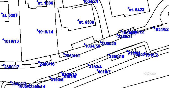 Parcela st. 1034/58 v KÚ Cheb, Katastrální mapa