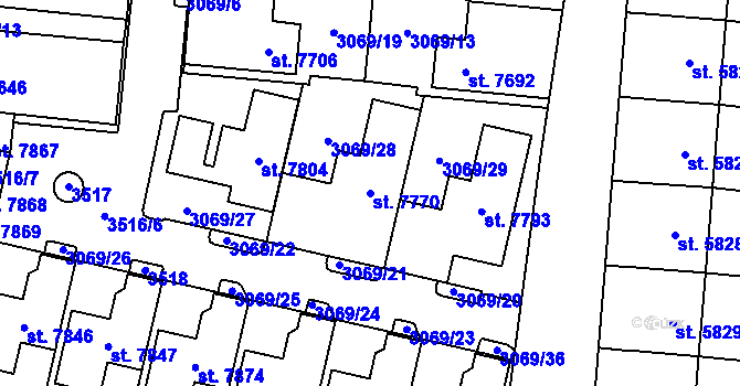 Parcela st. 7770 v KÚ Cheb, Katastrální mapa