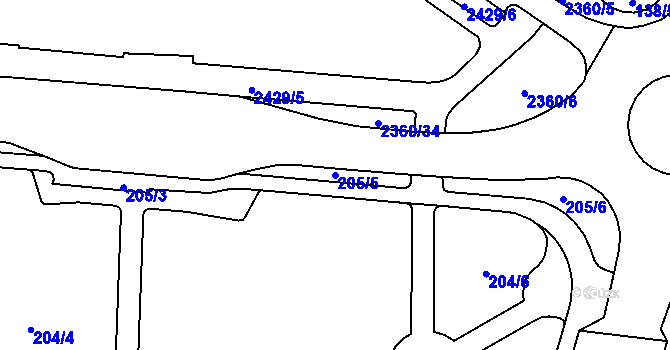 Parcela st. 205/5 v KÚ Cheb, Katastrální mapa