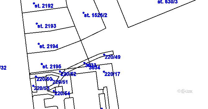 Parcela st. 220/49 v KÚ Cheb, Katastrální mapa