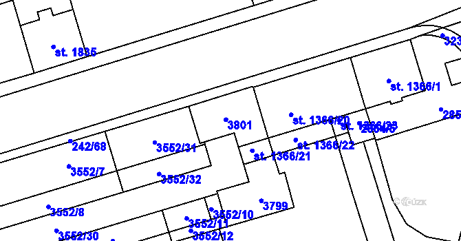 Parcela st. 1366/17 v KÚ Cheb, Katastrální mapa