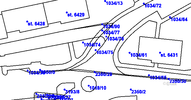 Parcela st. 1034/75 v KÚ Cheb, Katastrální mapa