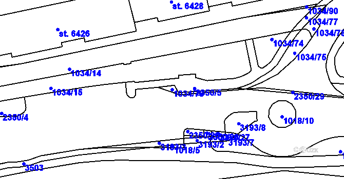 Parcela st. 1034/76 v KÚ Cheb, Katastrální mapa