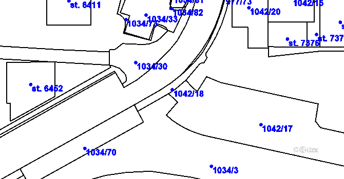 Parcela st. 1042/18 v KÚ Cheb, Katastrální mapa