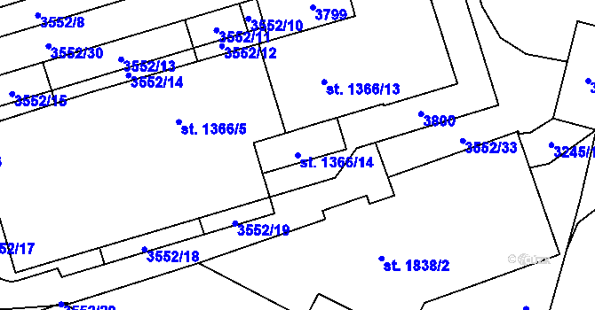 Parcela st. 1366/14 v KÚ Cheb, Katastrální mapa