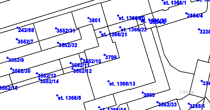 Parcela st. 1366/15 v KÚ Cheb, Katastrální mapa