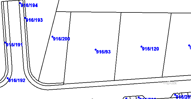 Parcela st. 916/93 v KÚ Cheb, Katastrální mapa