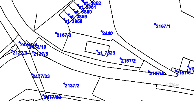 Parcela st. 7829 v KÚ Cheb, Katastrální mapa