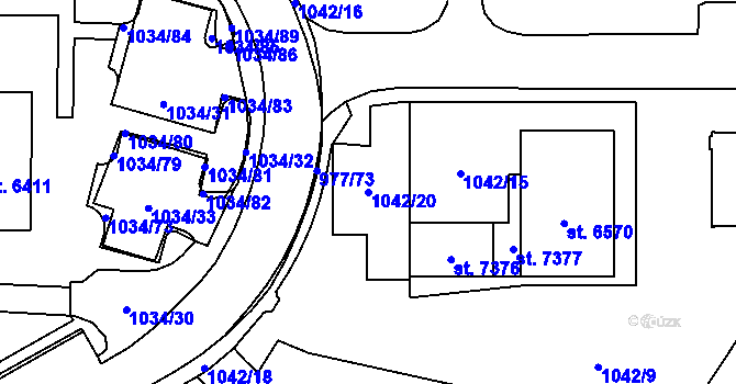 Parcela st. 1042/20 v KÚ Cheb, Katastrální mapa
