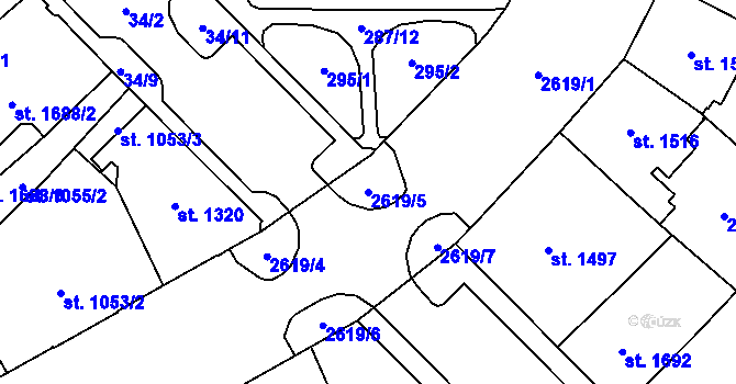 Parcela st. 2619/5 v KÚ Cheb, Katastrální mapa