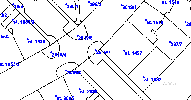 Parcela st. 2619/7 v KÚ Cheb, Katastrální mapa