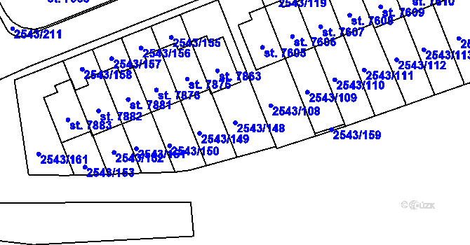 Parcela st. 2543/148 v KÚ Cheb, Katastrální mapa