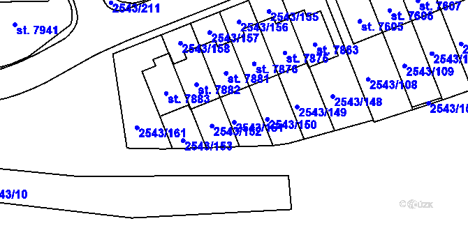 Parcela st. 2543/151 v KÚ Cheb, Katastrální mapa