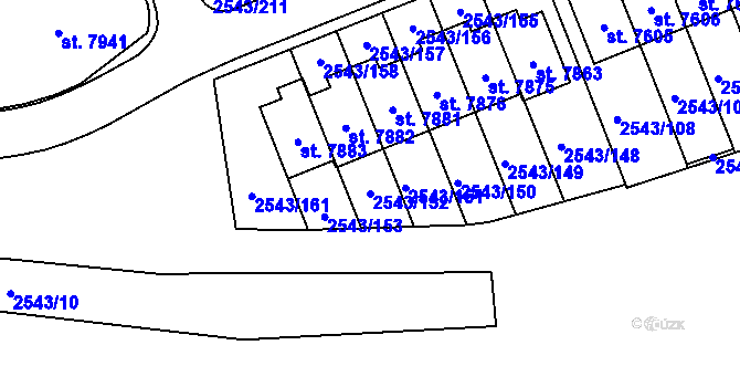 Parcela st. 2543/152 v KÚ Cheb, Katastrální mapa