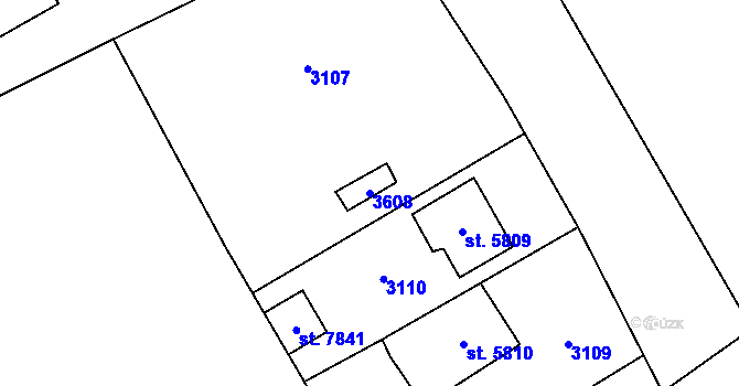 Parcela st. 3608 v KÚ Cheb, Katastrální mapa