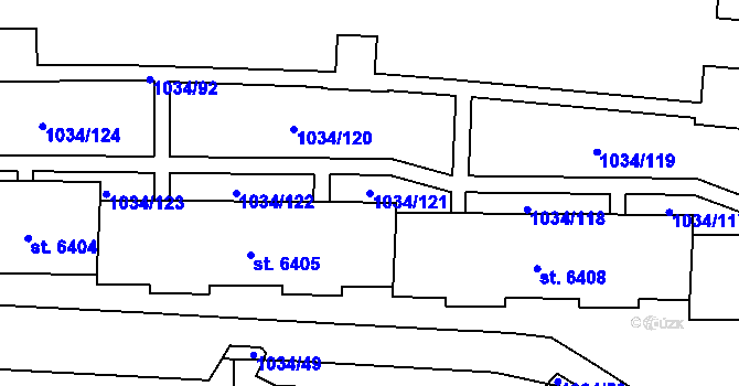 Parcela st. 1034/121 v KÚ Cheb, Katastrální mapa