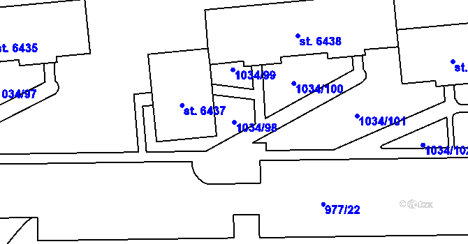 Parcela st. 1034/98 v KÚ Cheb, Katastrální mapa