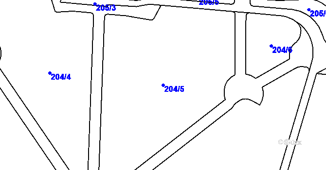 Parcela st. 204/5 v KÚ Cheb, Katastrální mapa