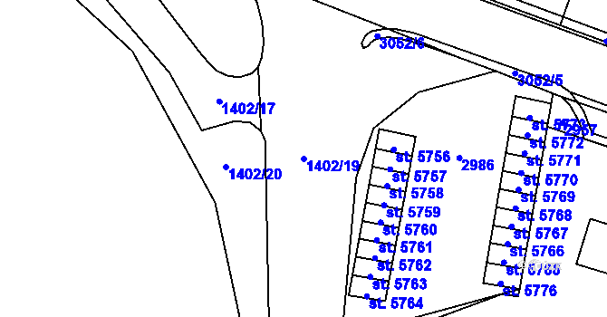 Parcela st. 1402/19 v KÚ Cheb, Katastrální mapa