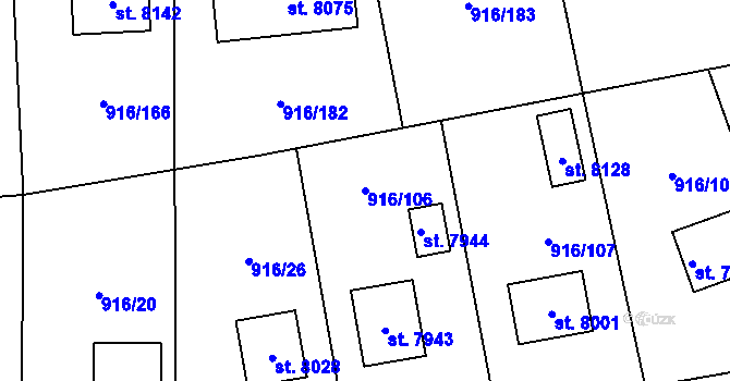 Parcela st. 916/106 v KÚ Cheb, Katastrální mapa