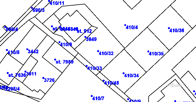 Parcela st. 410/32 v KÚ Cheb, Katastrální mapa