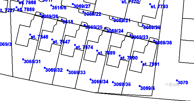 Parcela st. 7889 v KÚ Cheb, Katastrální mapa