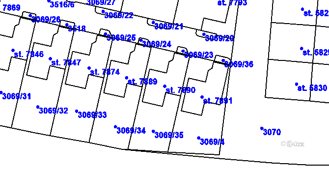 Parcela st. 7890 v KÚ Cheb, Katastrální mapa