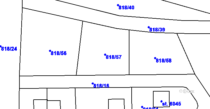 Parcela st. 818/57 v KÚ Cheb, Katastrální mapa