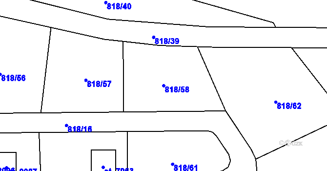 Parcela st. 818/58 v KÚ Cheb, Katastrální mapa