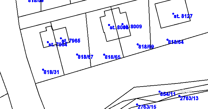 Parcela st. 818/65 v KÚ Cheb, Katastrální mapa