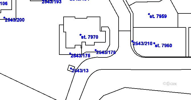 Parcela st. 2543/176 v KÚ Cheb, Katastrální mapa
