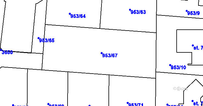 Parcela st. 953/67 v KÚ Cheb, Katastrální mapa