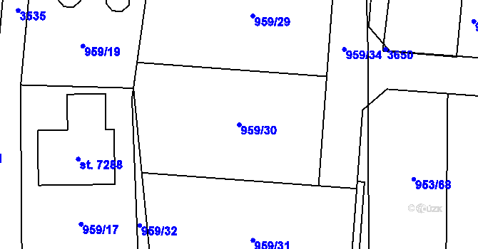Parcela st. 959/30 v KÚ Cheb, Katastrální mapa