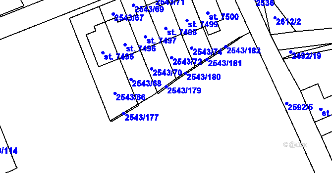 Parcela st. 2543/179 v KÚ Cheb, Katastrální mapa