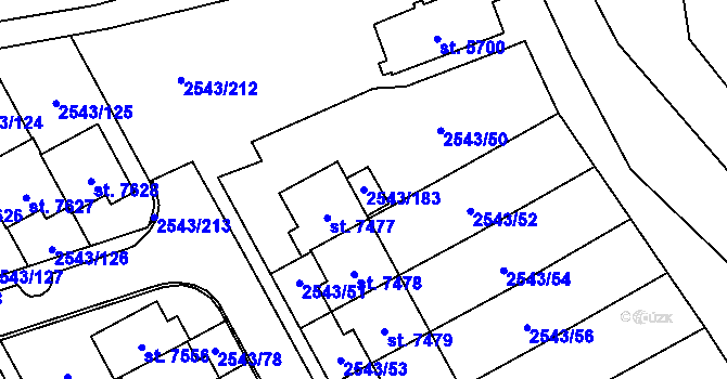 Parcela st. 2543/183 v KÚ Cheb, Katastrální mapa