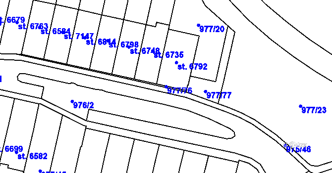 Parcela st. 977/76 v KÚ Cheb, Katastrální mapa