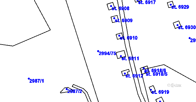 Parcela st. 2994/75 v KÚ Cheb, Katastrální mapa