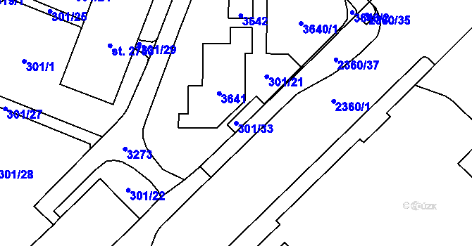 Parcela st. 301/33 v KÚ Cheb, Katastrální mapa
