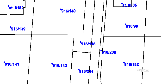 Parcela st. 916/118 v KÚ Cheb, Katastrální mapa
