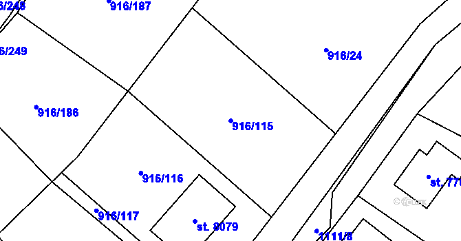 Parcela st. 916/115 v KÚ Cheb, Katastrální mapa