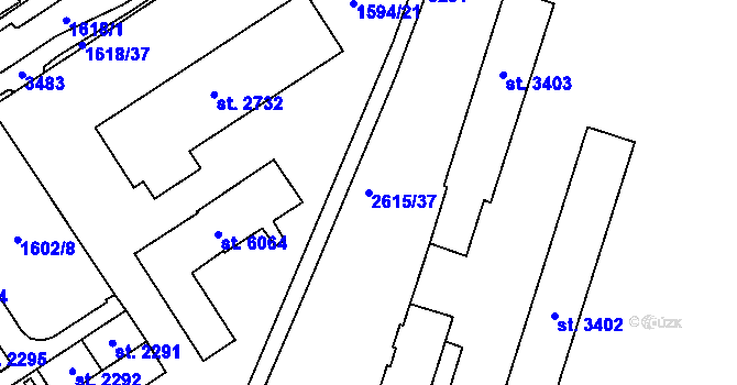 Parcela st. 2615/37 v KÚ Cheb, Katastrální mapa