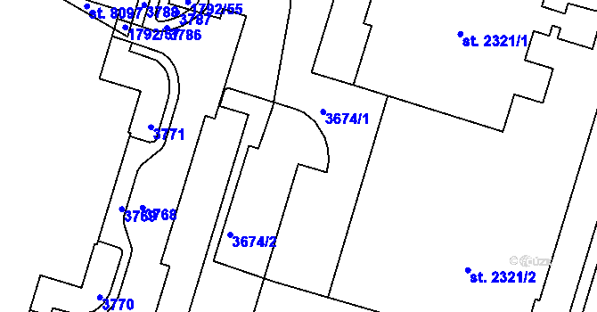 Parcela st. 3674 v KÚ Cheb, Katastrální mapa