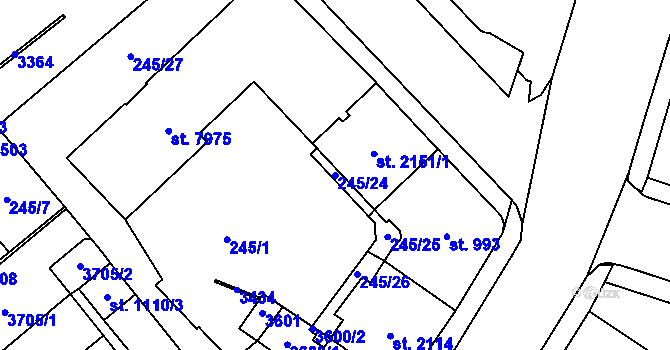 Parcela st. 245/24 v KÚ Cheb, Katastrální mapa