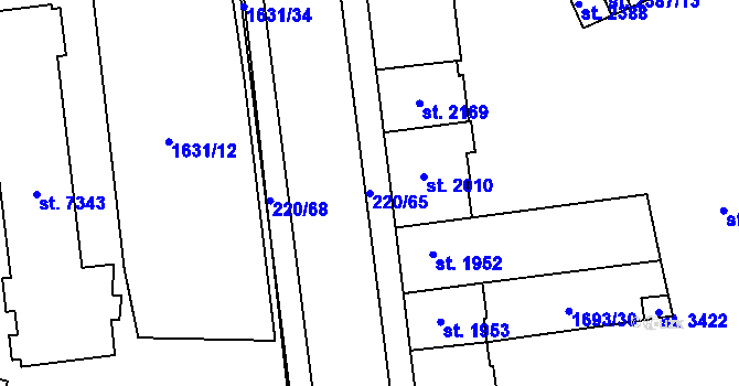Parcela st. 220/65 v KÚ Cheb, Katastrální mapa
